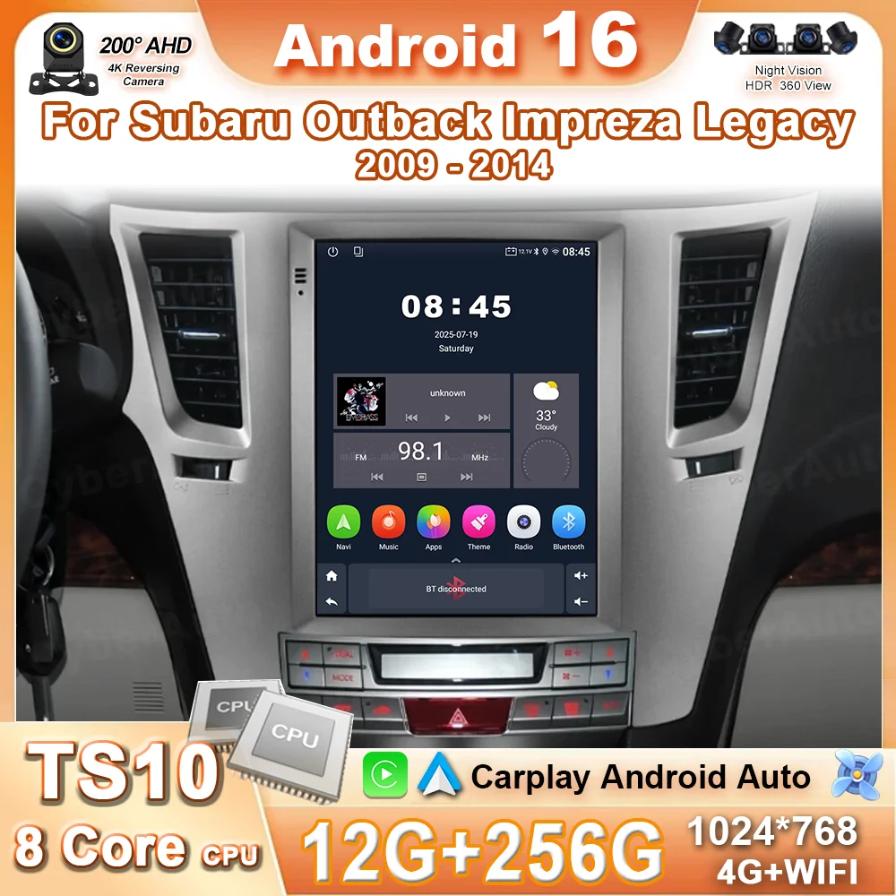Фото QLED Android 16 для Subaru Outback Impreza Legacy 2009-2014: автомобильная магнитола, мультимедийный плеер, GPS-навигация, беспроводной CarPlay №1