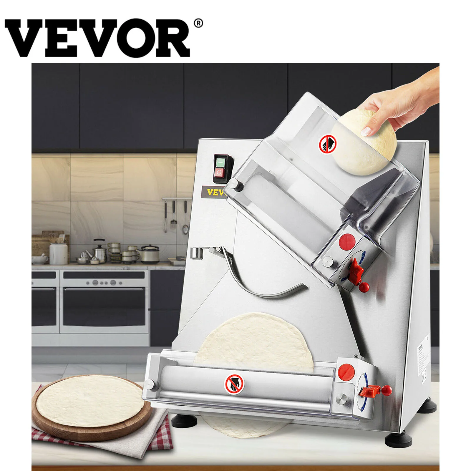 

12/15.7 Inch Electric Pizza Dough Roller Sheeter Machine Automatically Suitable for Noodle Pizza Equipment Commercial Home