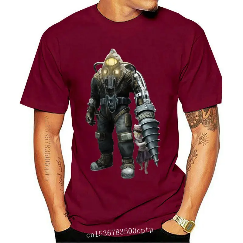 

Camiseta BioShock Big Daddy para juego de ordenador, todas las tallas, blanco y negro, S-5XL