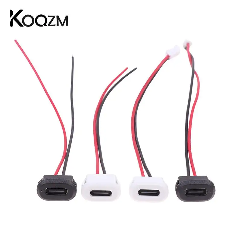 

2Pcs USB Connector Type-C Waterproof 2P Female With Terminal 3A High Current Fast Type-C Charging Jack Port With Welding Wire