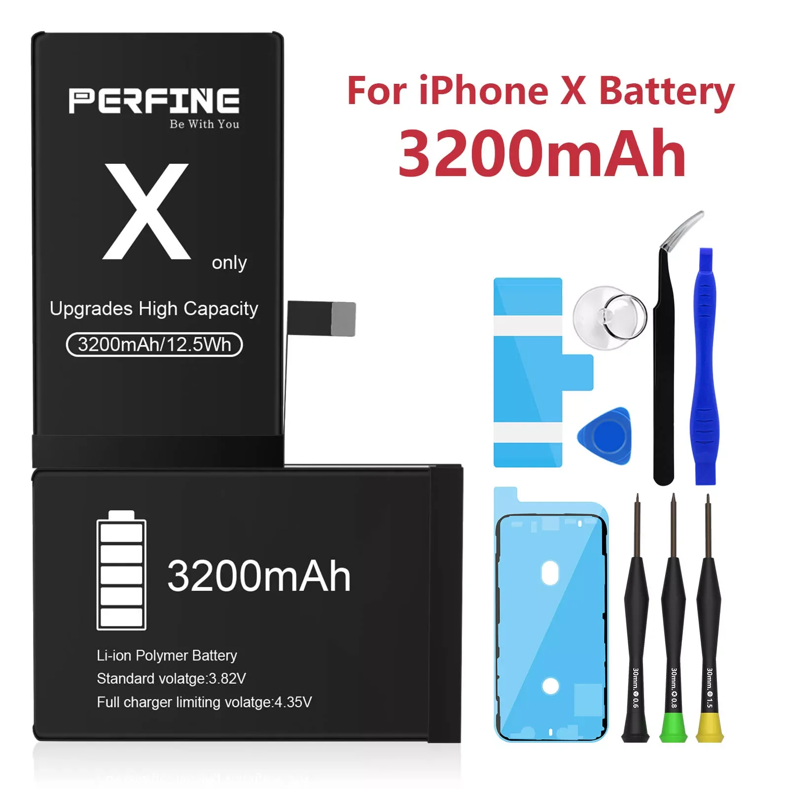 

For iPhone X Battery 3200mAh High Capacity Replacement Li-Polymer Bateria with Free Repair Tools Kit Case USB L Cable