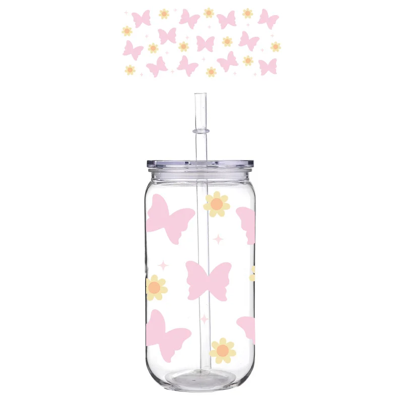 Красивая чашка для домашних животных с принтом бабочки на 16 унций и соломенной