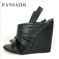 fansaidi fashion womens shoes summer new sexy consice red buckle elegant party shoes wedges sandales 40 41 42 43 44 45