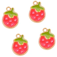 10pcs cute cartoon strawberry charms alloy enamel pendant accessories jewelry making earring necklace diy craft for gift friend