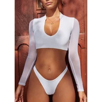 womens swimsuit sets long sleeve brazilian bikini high cut solid color swimwear thong lady bathers bikini 2022 summer beachwear