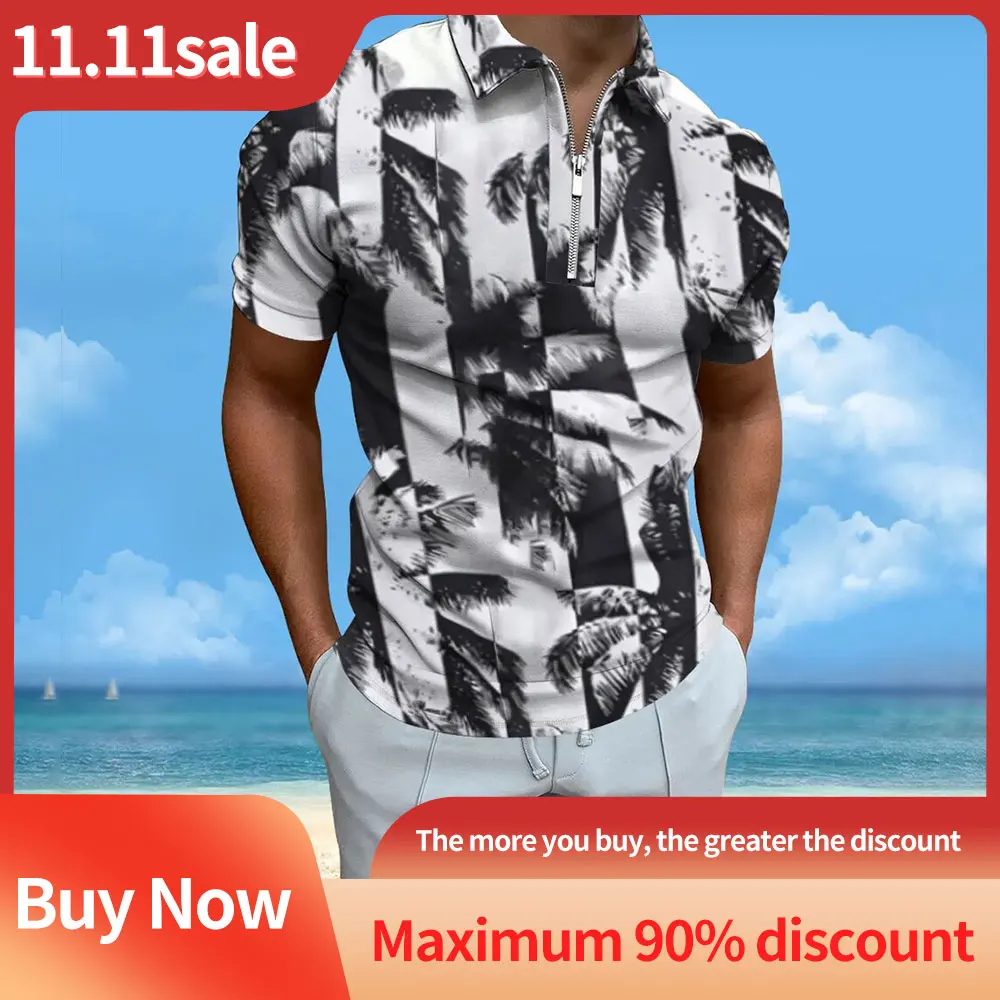 

Summer Hundred Men's Polo Shirt Casual Fashion Coconut Sunset Multicolour Printed Short Sleeve Hawaii Men's Luxury Polo Shirt