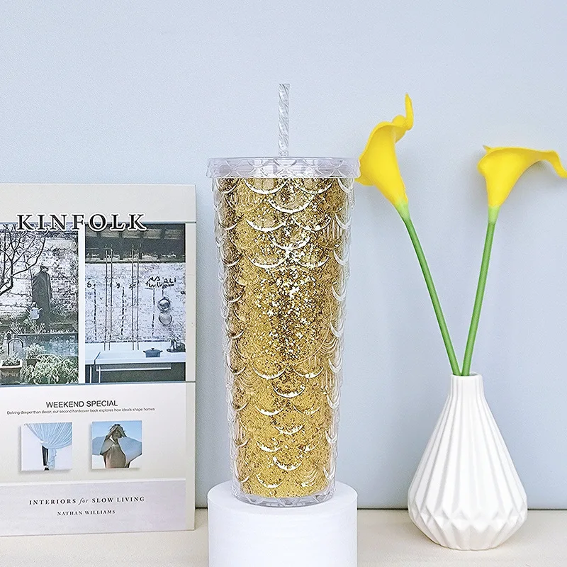 

Новинка 2023, чашка дуриан с блестящими бриллиантами 710 мл с логотипом, чашка с рыбьей шкалой, многоразовая кружка с соломинкой, кофейная чашка