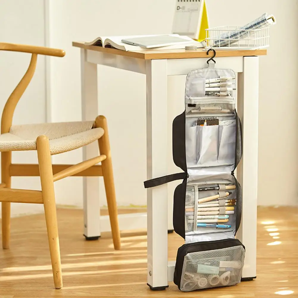 

Students Storage Bag with Hanging Hook Folding Canvas Strong Load-bearing Stationery Case Household Supplies Cosmetic Bag Case