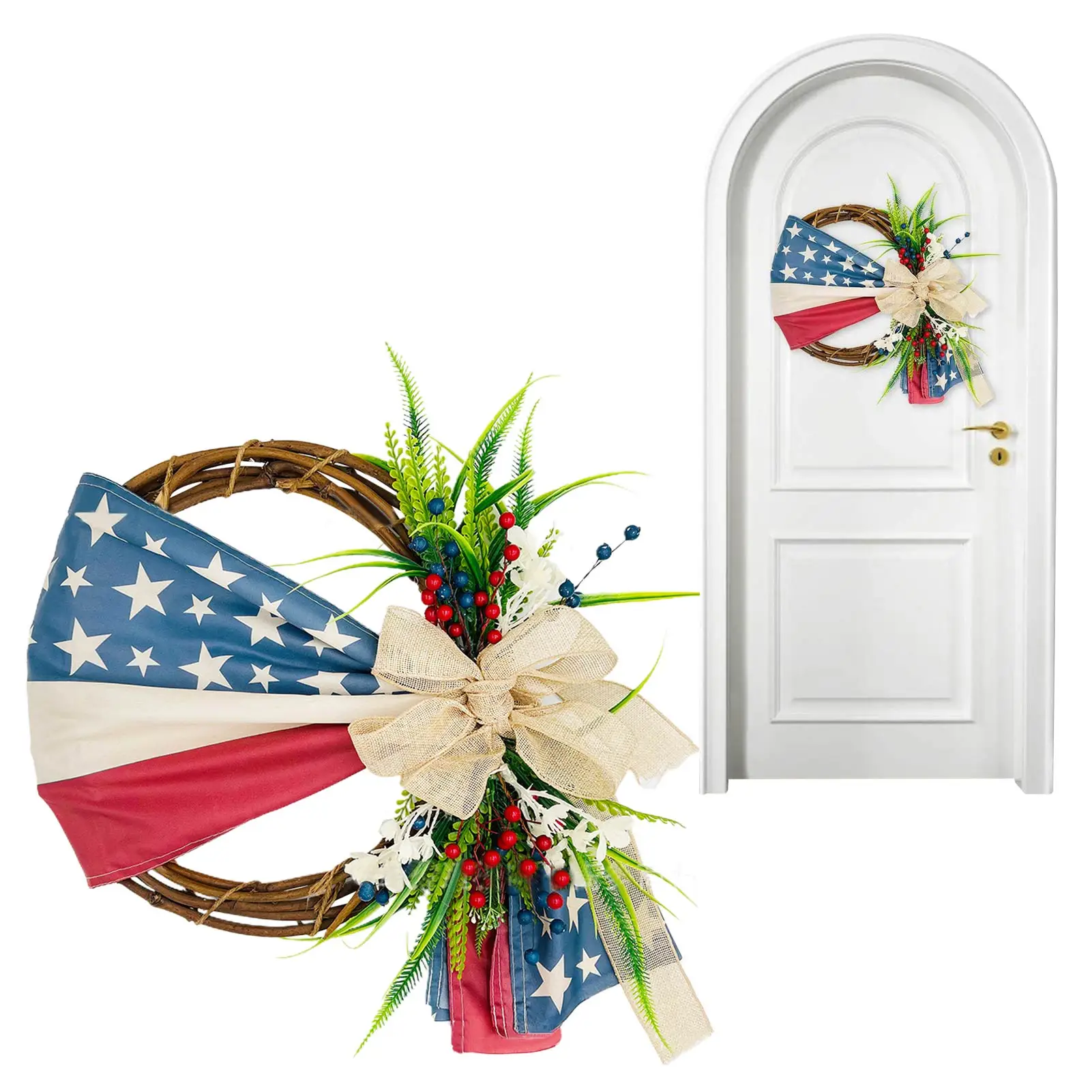 

Independence Day American Flag Wreath Ornament Lightweight Wreath With Peony Green Leaves Handcrafted Independence Day For