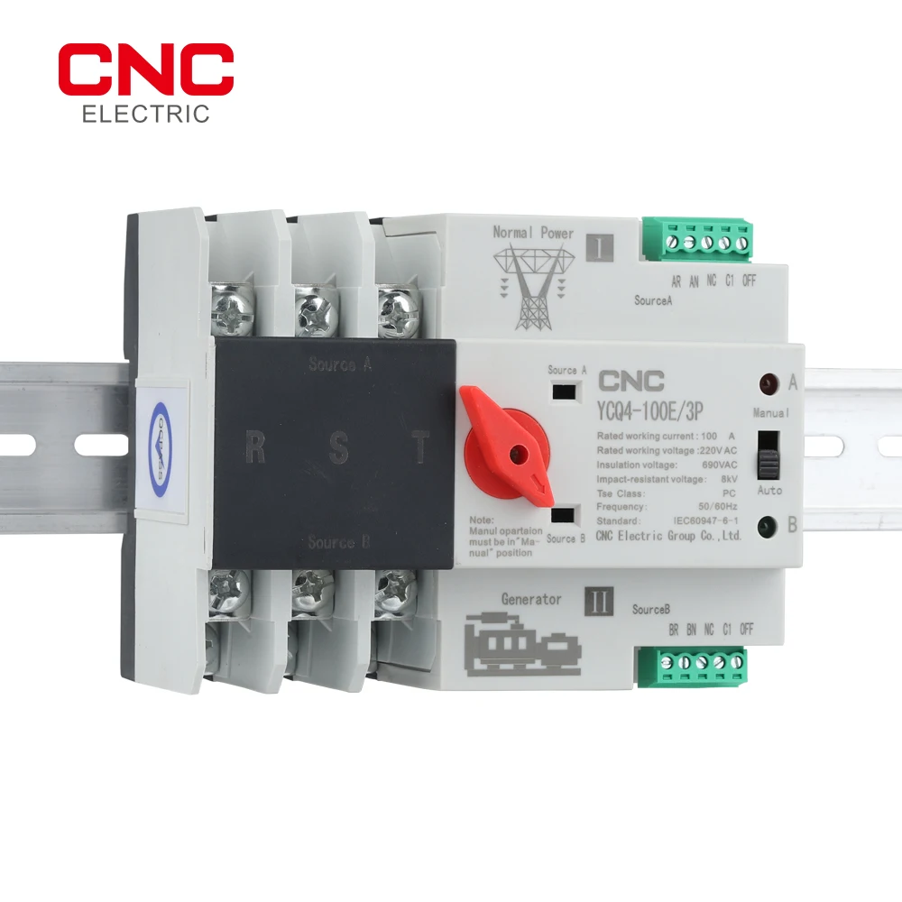 CNC 3P Din Rail ATS Dual Power Automatic Transfer Switch 3 Phase Electrical Selector Switches Uninterrupted 63A 100A |