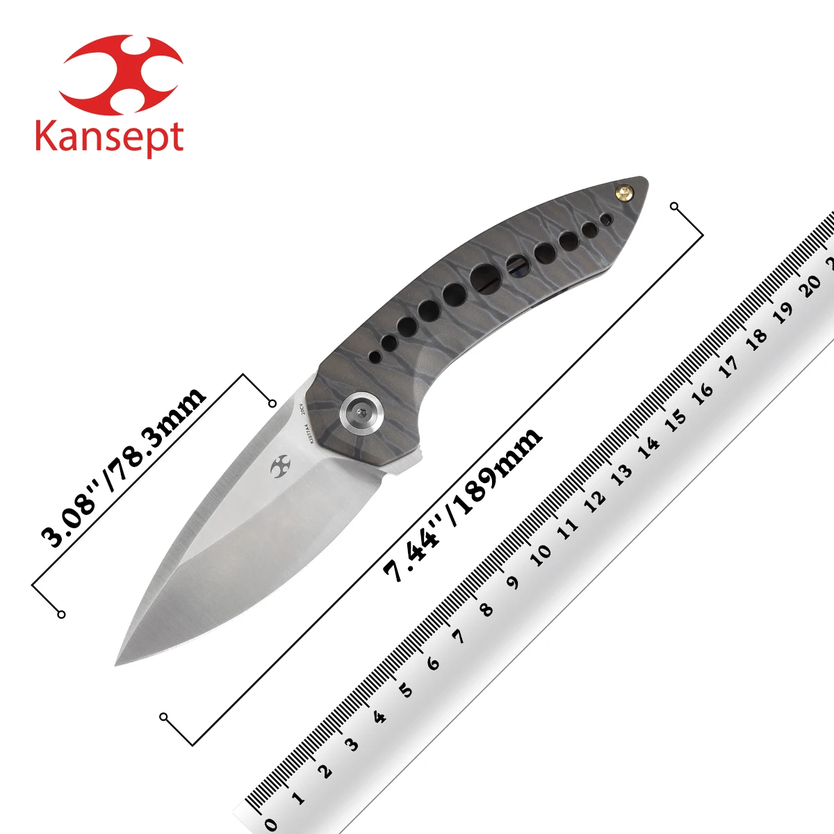 Kansept Knives ODD 21 K1077A4 Satin CPM 20CV + титан с отделкой в виде тигровой полосы Складной нож
