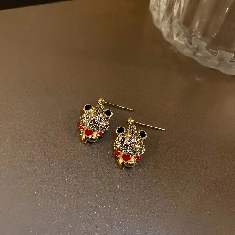 Серьги-гвоздики с тигром женские серебро 925 пробы в китайском стиле тигра |