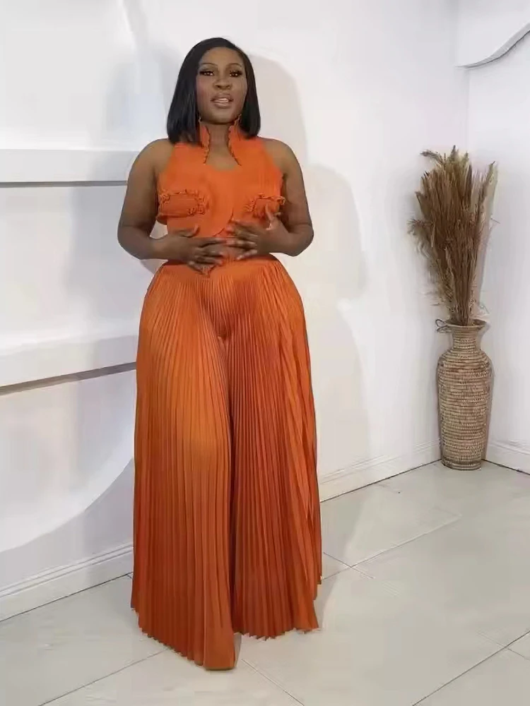 EGRM Плиссированный женский комплект однотонный укороченный топ с лямкой на шее и