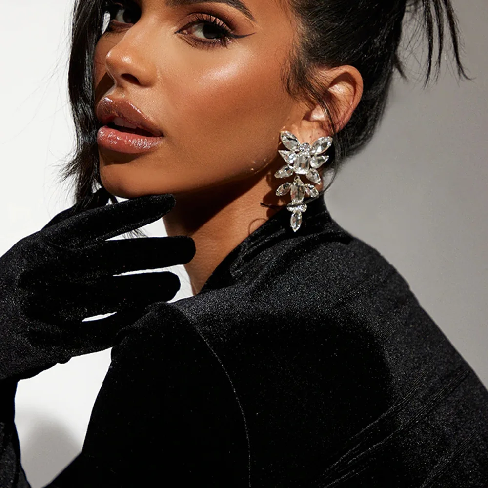 

New Trend Metal Glass Crystal Geometry Earrings Birthday Party Luxury Jewelry 2023 Women's Elegant Fashion Accessories Gift