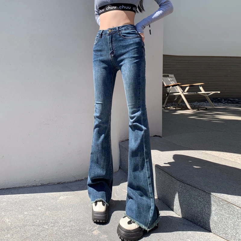 Low Waisted Y2K Flare Jeans Aesthetic Retro Cute Denim Sweatpants Streetwear Fashion Harajuku Casual Cowboy Trousers With Pocket