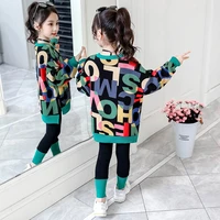 2022 new kids clothes suit girls autumn clothing fashion casual big childrens letter sweater leggings two piece set