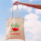 Женская Холщовая Сумка-тоут Hello Summer, повседневные женские сумки на плечо, Пляжная Складная многоразовая Сумочка для покупок