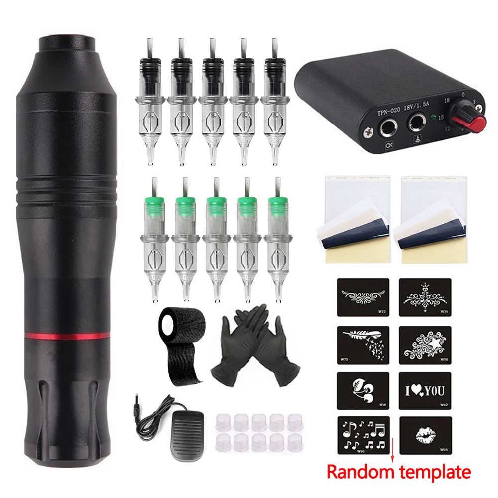 

Complete Tattoo Machine Kit Rotary Pen Tattoo Power Supply With Cartridge Needles Permanent Makeup Machine For Tattoo Body Art