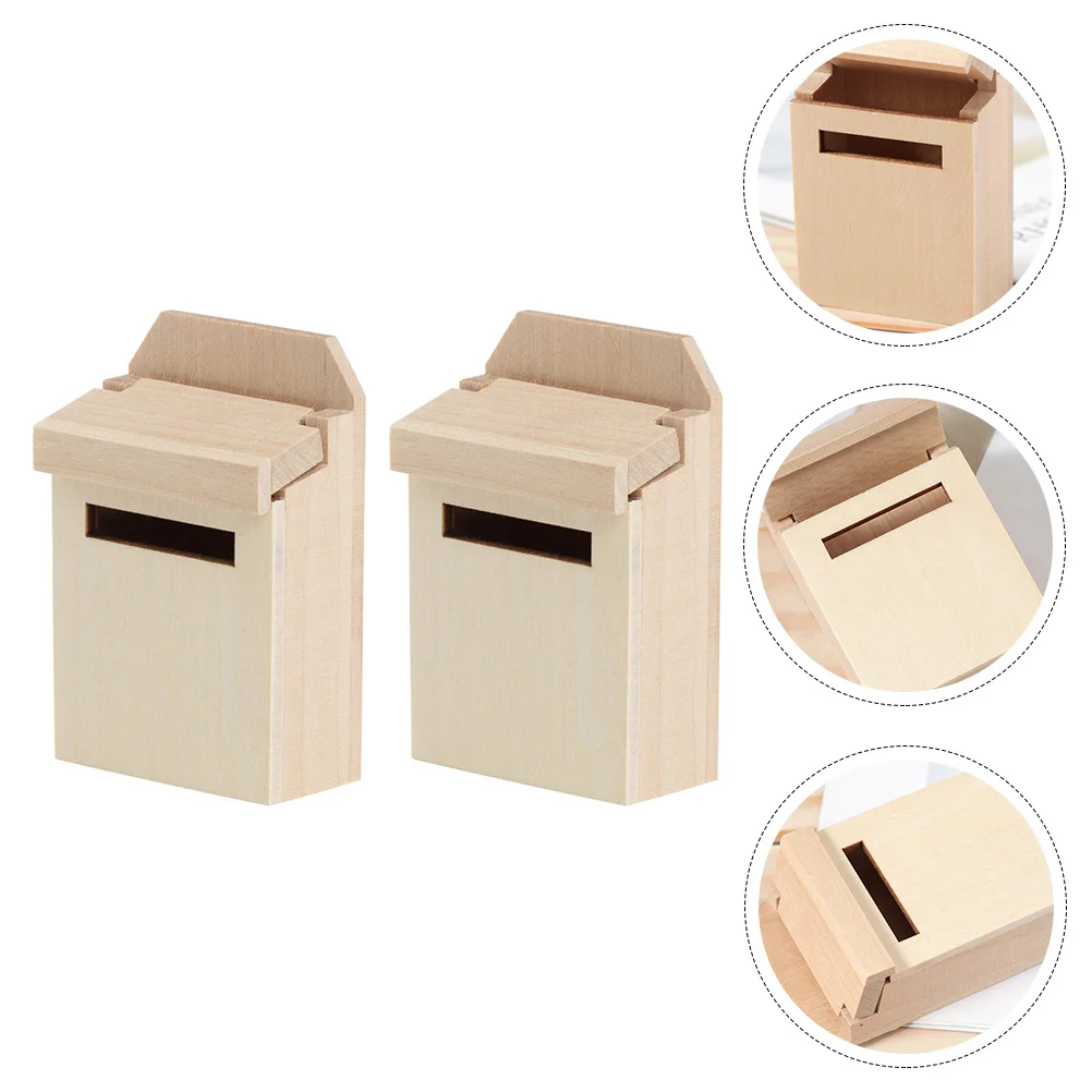 

2 Pcs Model Mini Mailbox Miniture Decoration Miniature Funiture Wooden Delicate House Furniture