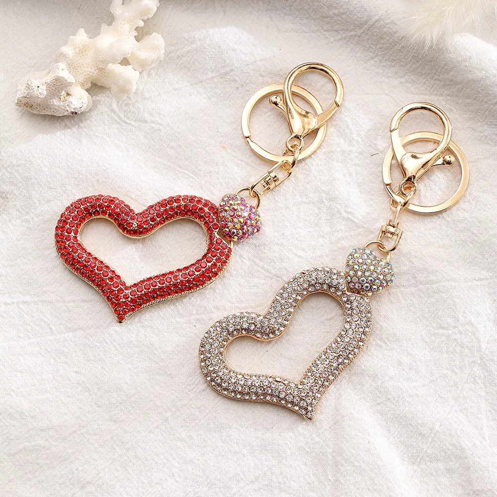 

50pcs/Lot Love Heart Shape with Diamonds Key Chain for Wedding Engagement Party Gift for Guest Auviderin