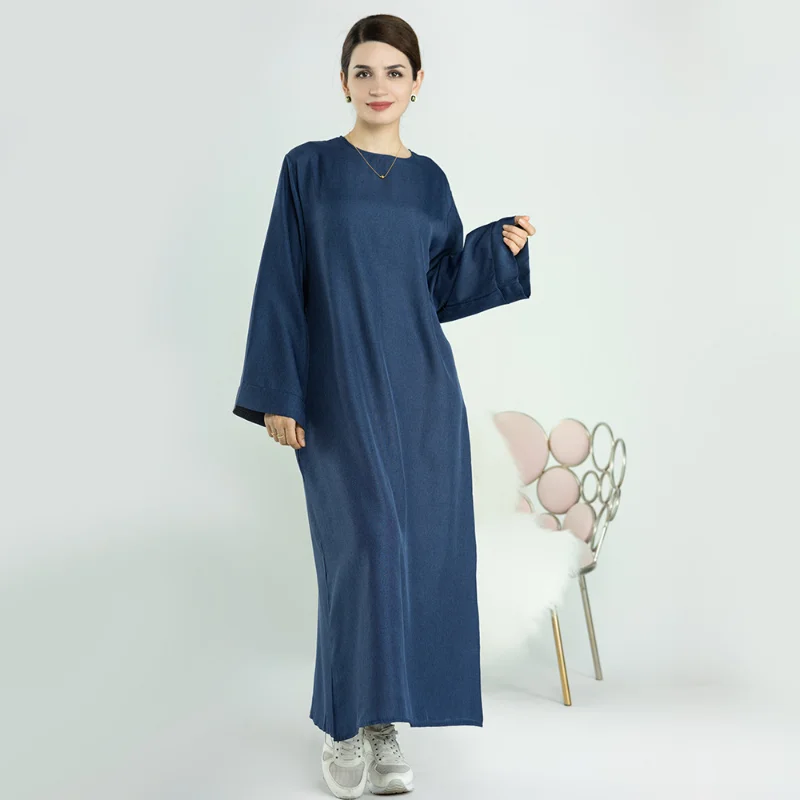 Islam Abaya Dress Solid Color Crewneck Long Sleeves Abayas for Women Loose Casual Robe Femme Musulmane