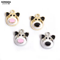 10pcs cute enamel bear pendant charm raccoon head pendant for women children keychain diy making necklace jewelry accessories