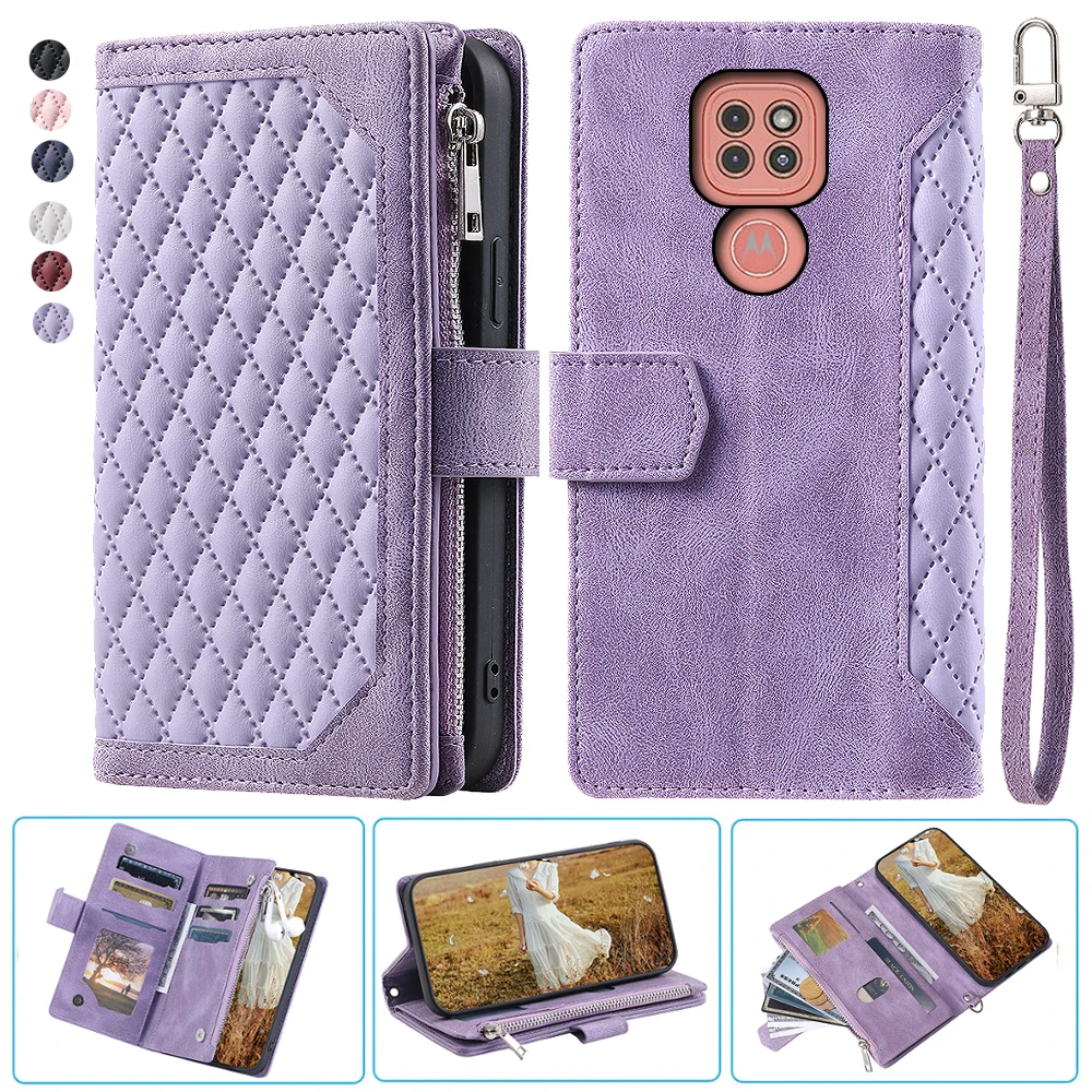 

Кожаный чехол-книжка с ремешком на запястье для Moto G9 Play