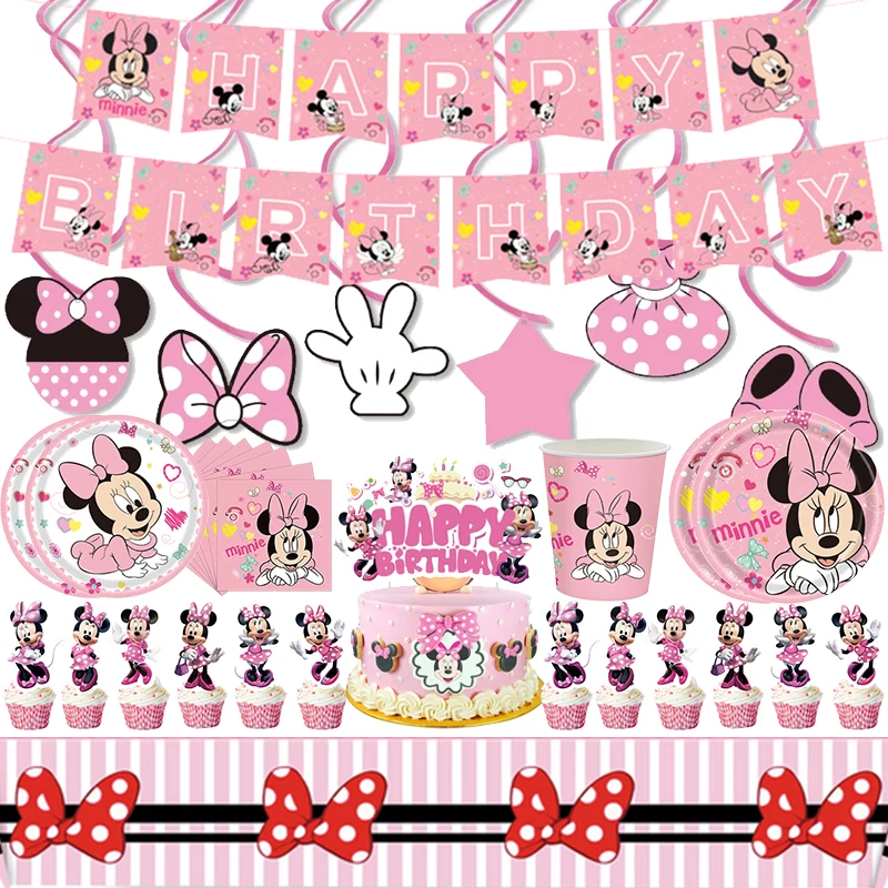 

Minnie Mouse Party Supplies Banner Balloons Cups Plates Tablecloth Cake Toppers Baby Shower Kids Girls Birthday Party Decoration
