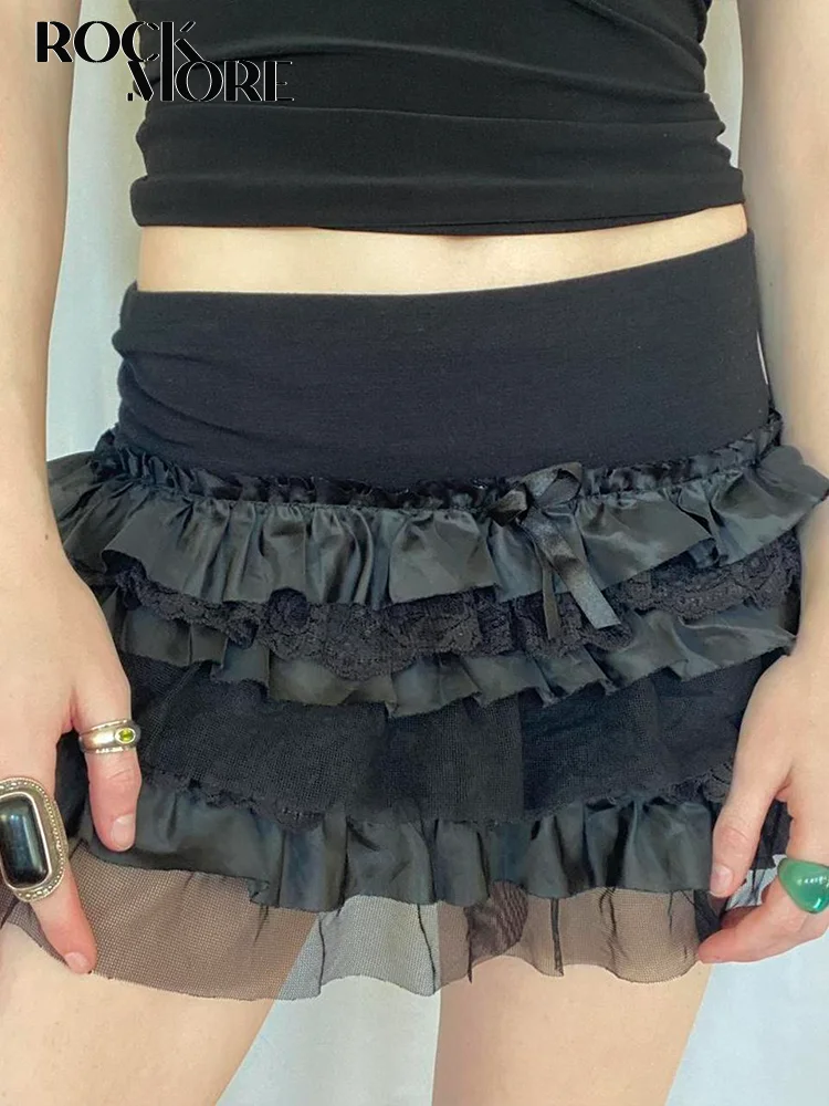 

Rockmore Mesh Lace Patchwork Pleated Skirts Women Summer Fashion Y2K Aesthetic Dark Academic Mini Skirt Fairycore Outfits Korean