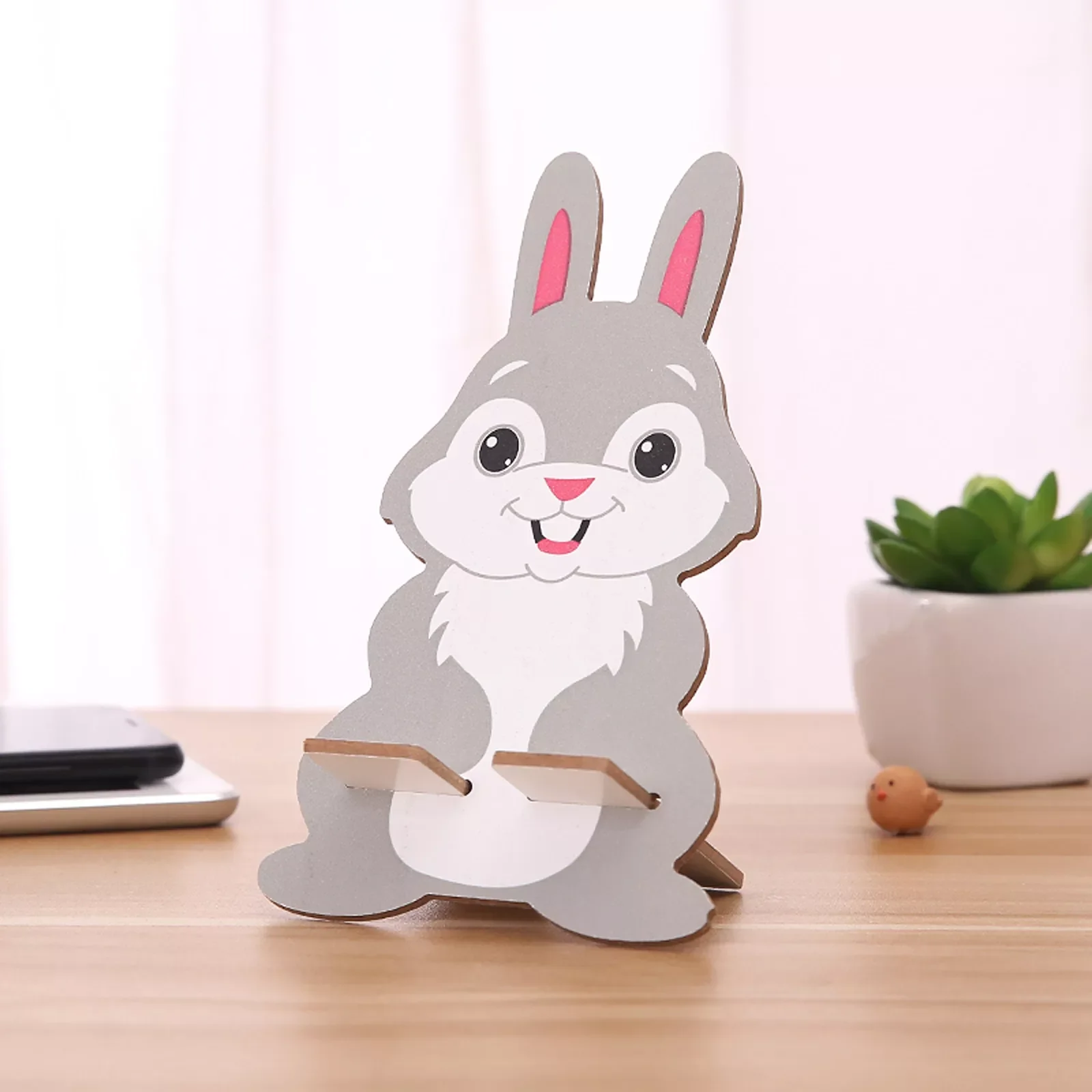 

Wooden Mobile Phone Holder Stand Cute Cartoon Bunny Desktop Phone Support Tablet Bracket Cellphone Mount