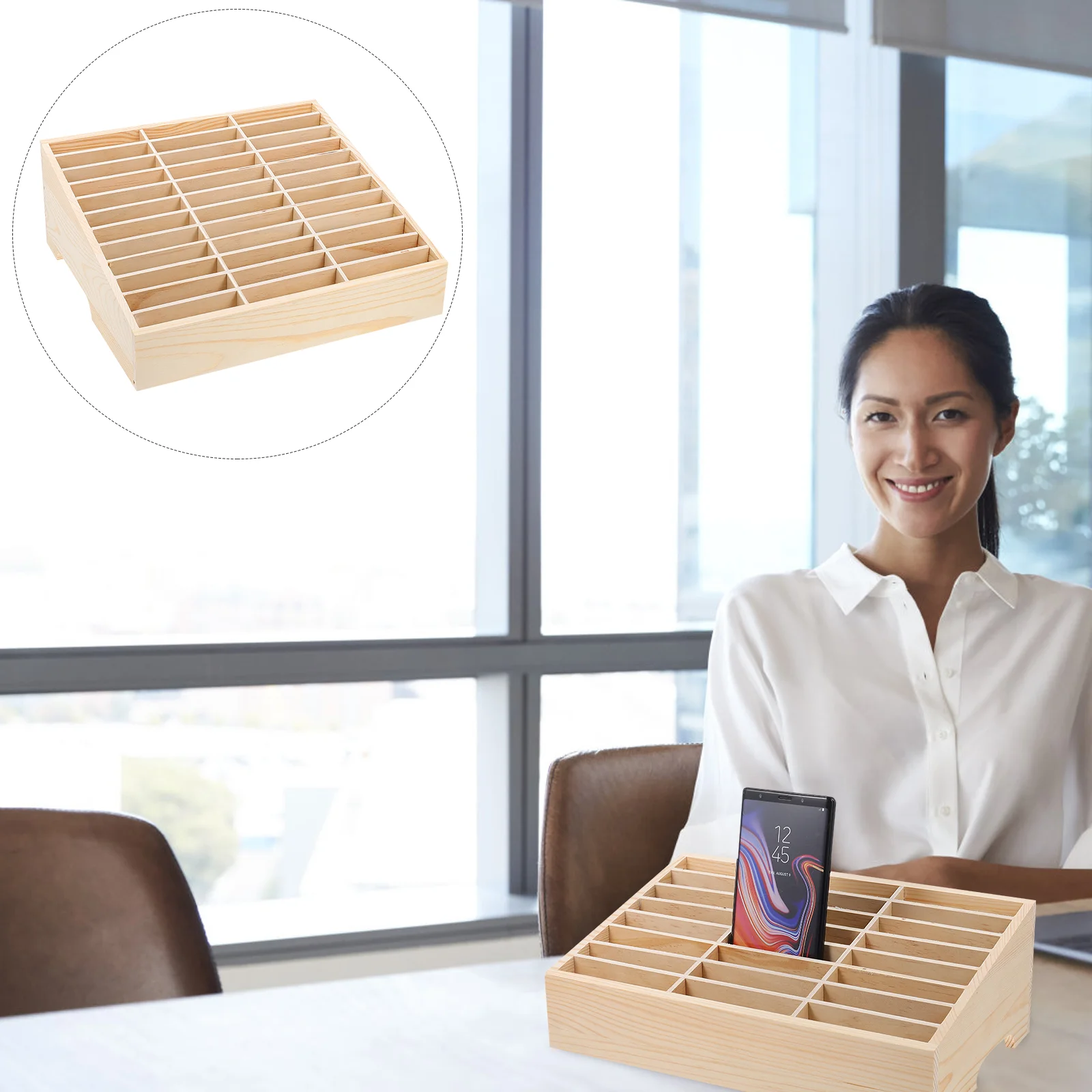 

Box Storage Cell Wooden Organizer Desktop Mobile Holder Grid Multi Case Rack Display Management Classroom Table Room Meeting