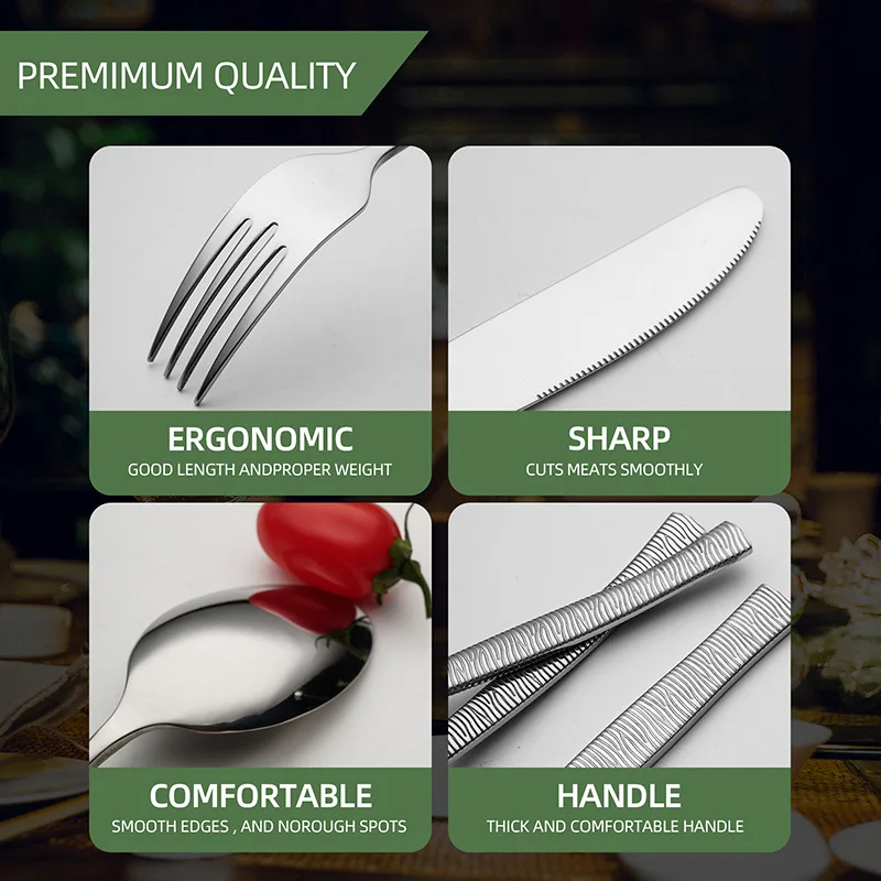 Текстурная роскошная столовая посуда набор столовых приборов из нержавеющей