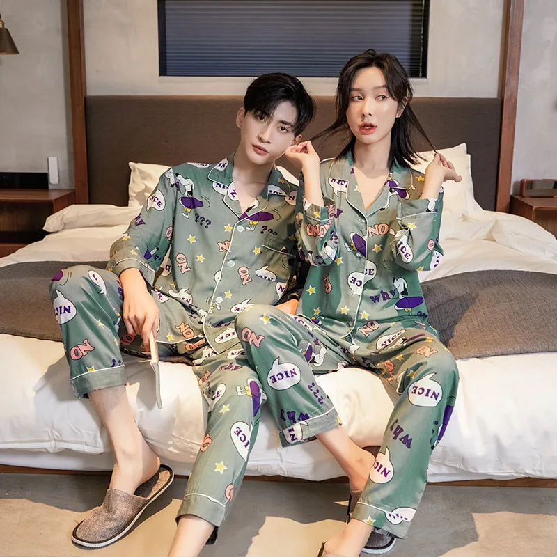 Sleepwear Silk Satin Pajamas Couple Set Long Button-Down Pyjamas Suit Pijama Women Men Loungewear Pj Set Big Size 3XL XXL XL