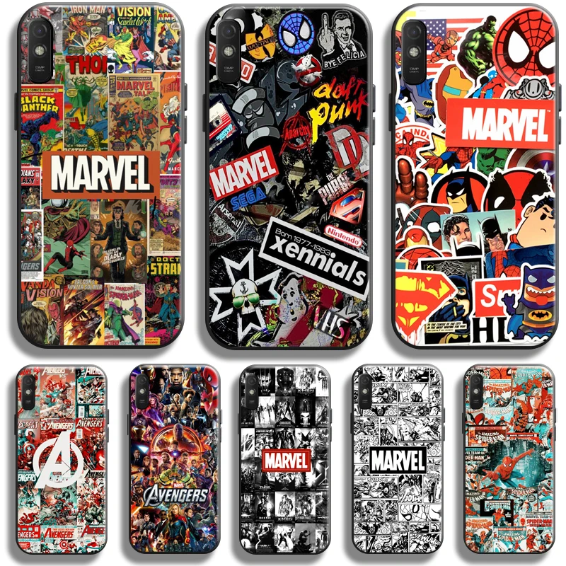 

Marvel Comics Logo For Xiaomi Redmi 9A Phone Case Redmi 9AT Case Liquid Silicon Funda Carcasa Black Back Coque Soft