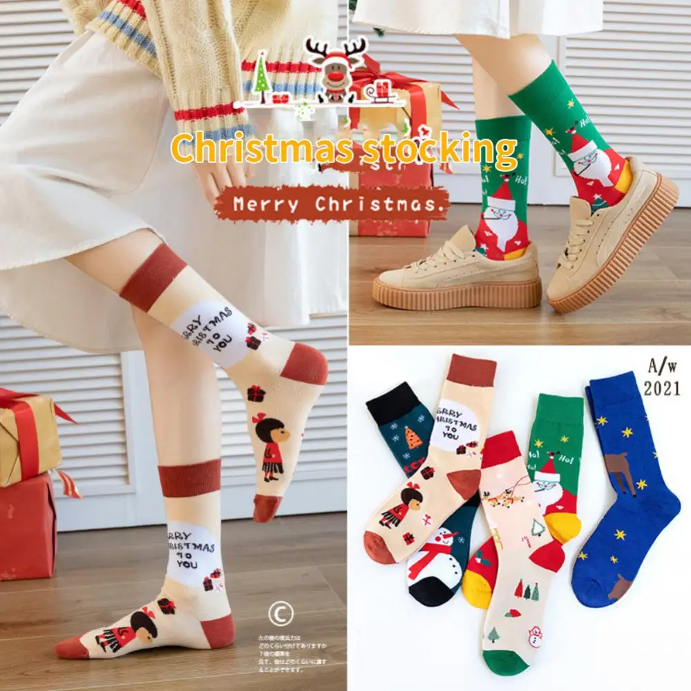 10Pairs Cotton socks Autumn Winter Christmas woman Socks Funny New Year Santa Claus Cotton Happy New Year Men Socks wholesale