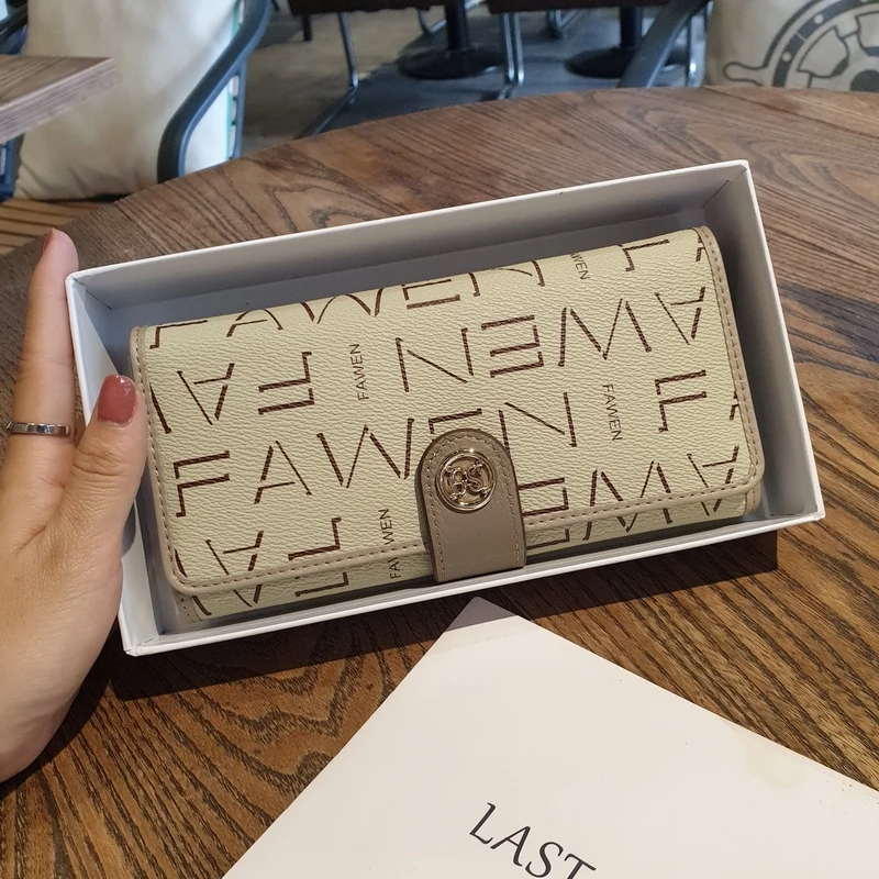 New Genuine Leather Women Wallets Letter Print Long Wallet First Layer Cowhide Clutch Bags For Ladies Two-tone Purse Billfold