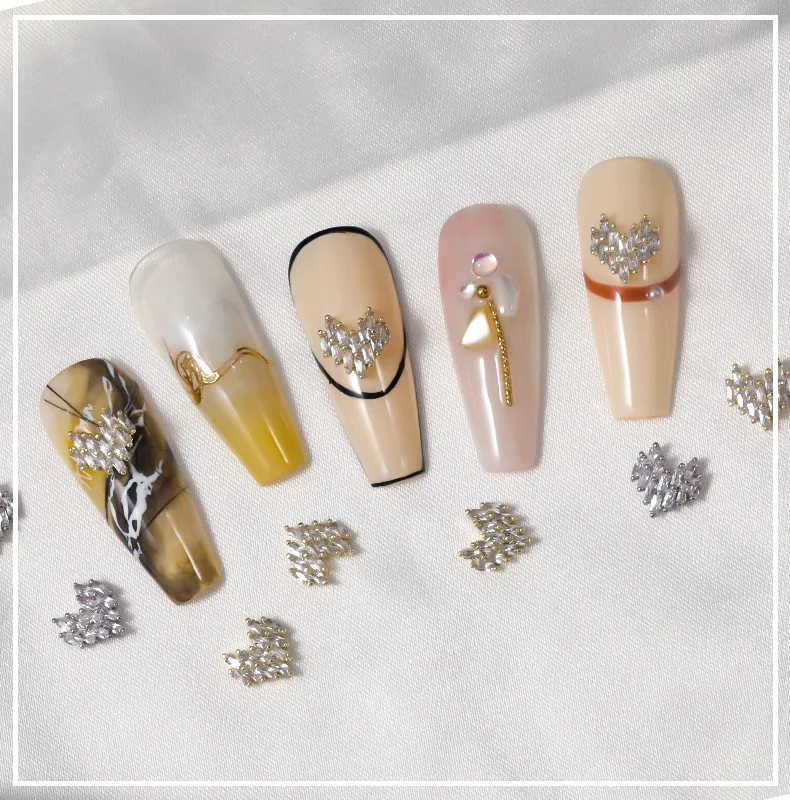 

5 упаковок роскошных украшений для ногтевого дизайна, золотистые/Серебристые циркониевые Блестящие кристаллы, прозрачные украшения для ногтей в виде сердца