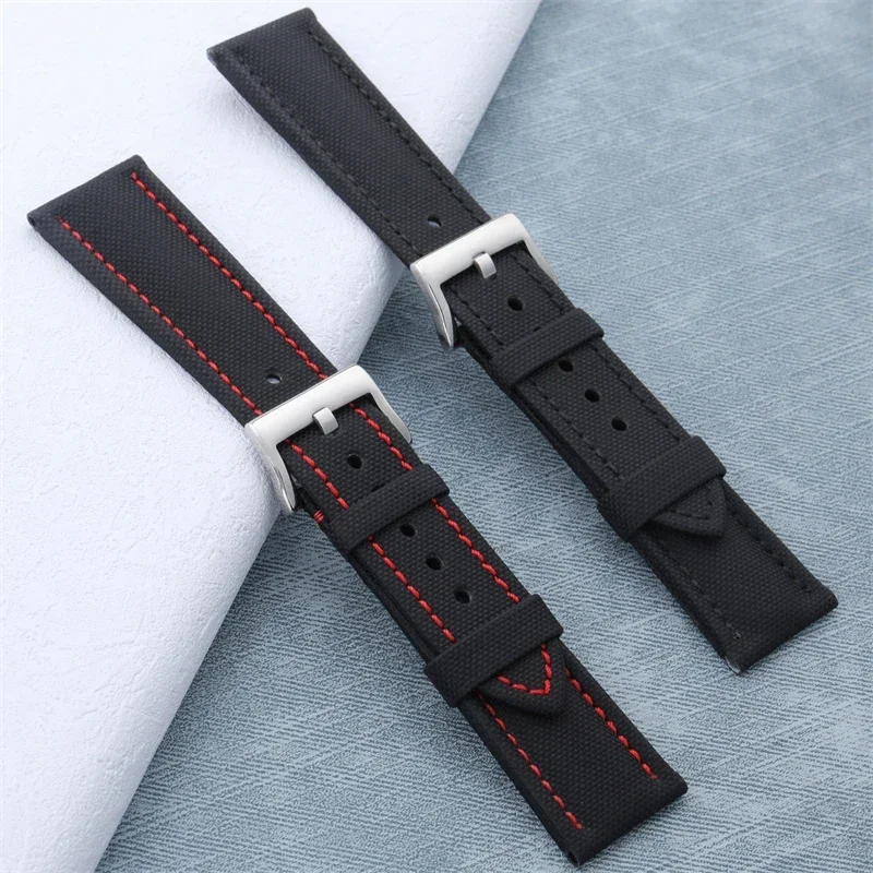 Мягкий Черный Синий Холщовый нейлоновый кожаный ремешок 23 мм для наручных часов