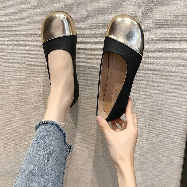 

Women's Flat Shoes Fashion Comfortable Light Luxury Brand Mocha Shoes Fashion Light Mouth Mixed Color Loafers Adult Casual