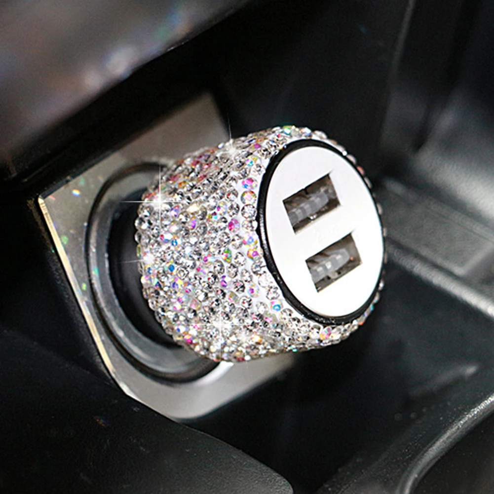 

Dual USB Port Fast Charging Car Charger Safety Hammer Design To Help Break Windows In Emergencies With Bling Rhinestones Crystal