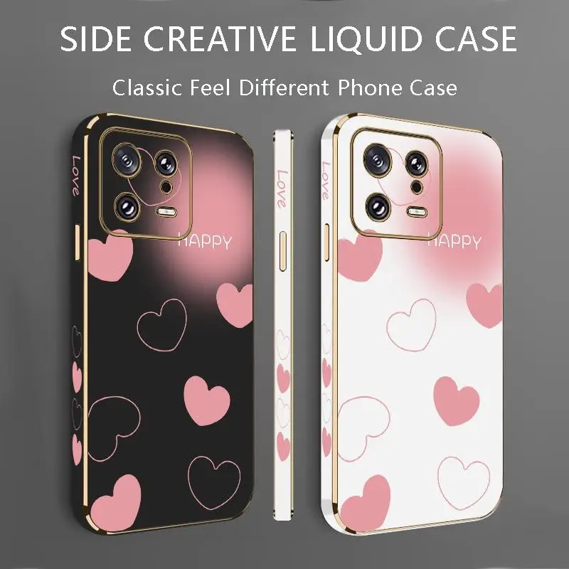 Pink Heart Luxury Plating Phone Case For Xiaomi Mi 13 12S Ultra 13 Pro 11T Ultra 12 12T 11 11 Lite 10 10T Cover