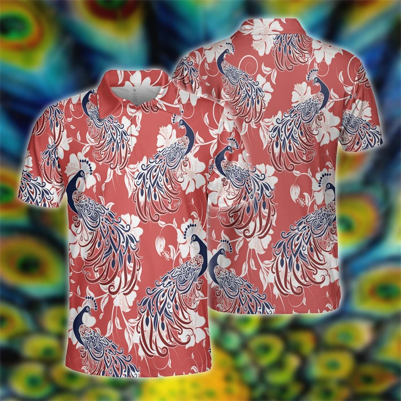 Рубашка-поло унисекс с 3D-принтом павлина Ослепительная