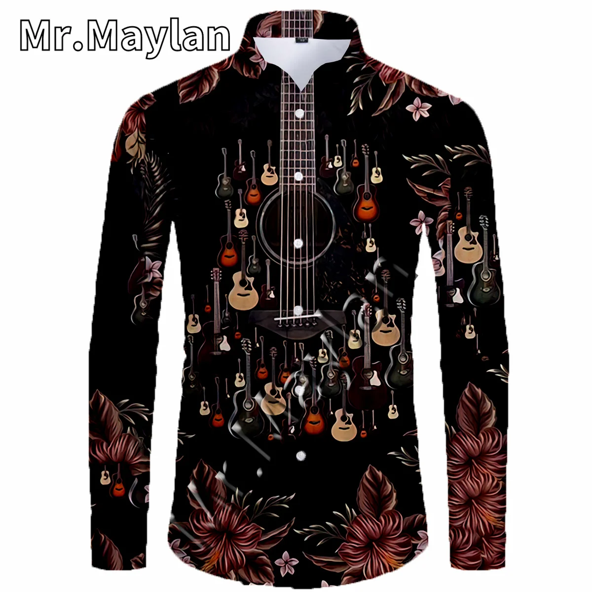 

Рубашка мужская с длинным рукавом, 3D, гавайская музыка, гитара