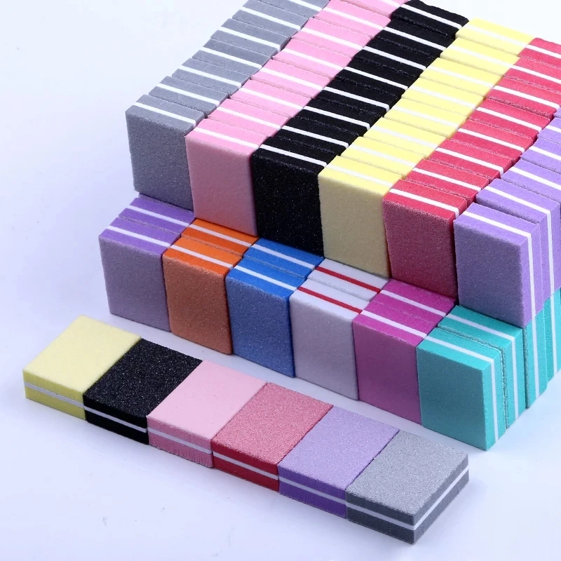 

50pcs/bag Mini Double-sided Nail File Blocks Colorful Sponge Nail Polish Sanding Buffer Strips Polishing Manicure Tools