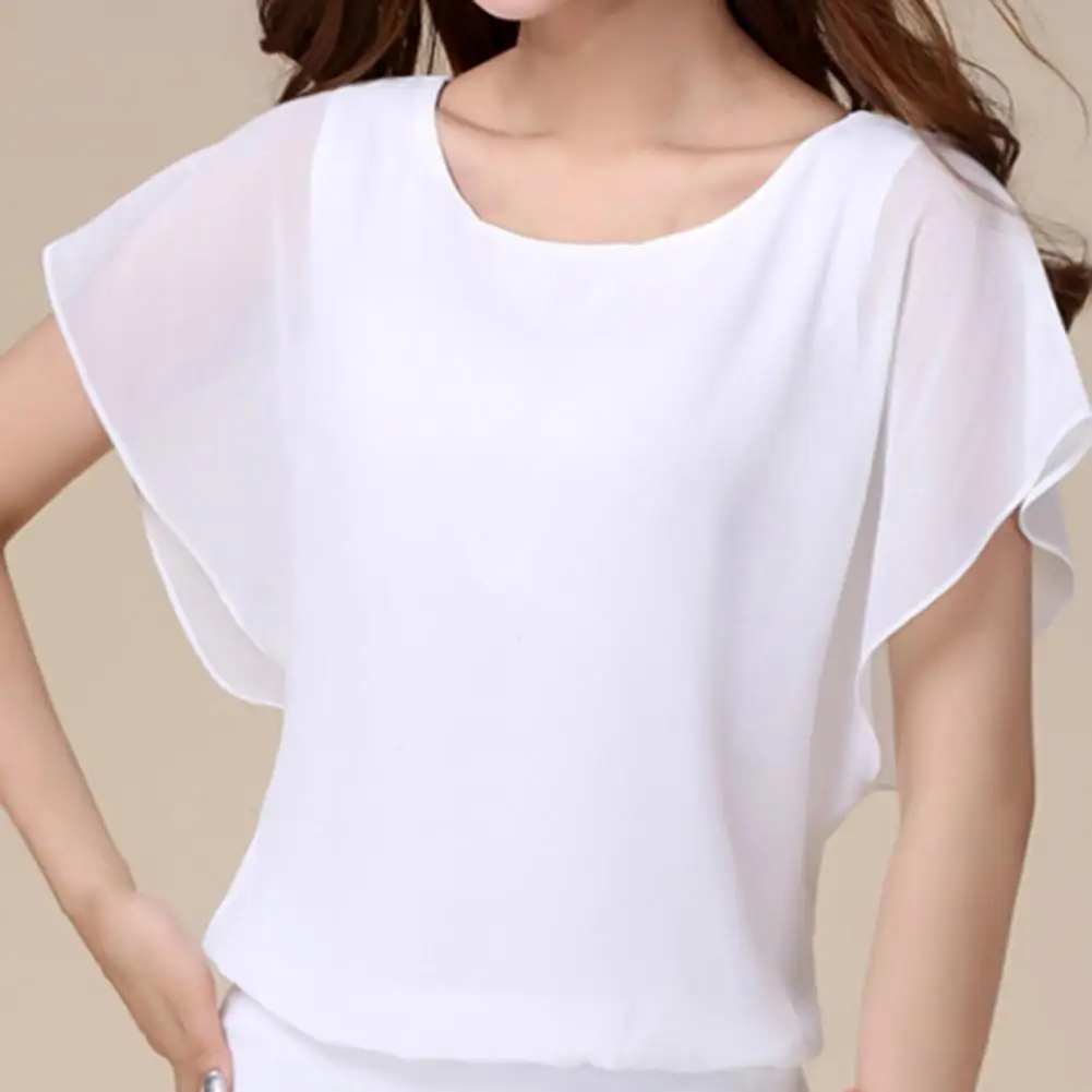 

Fabulous Round Neck Chiffon Summer Blouse Lady Top Quick Dry O Neck