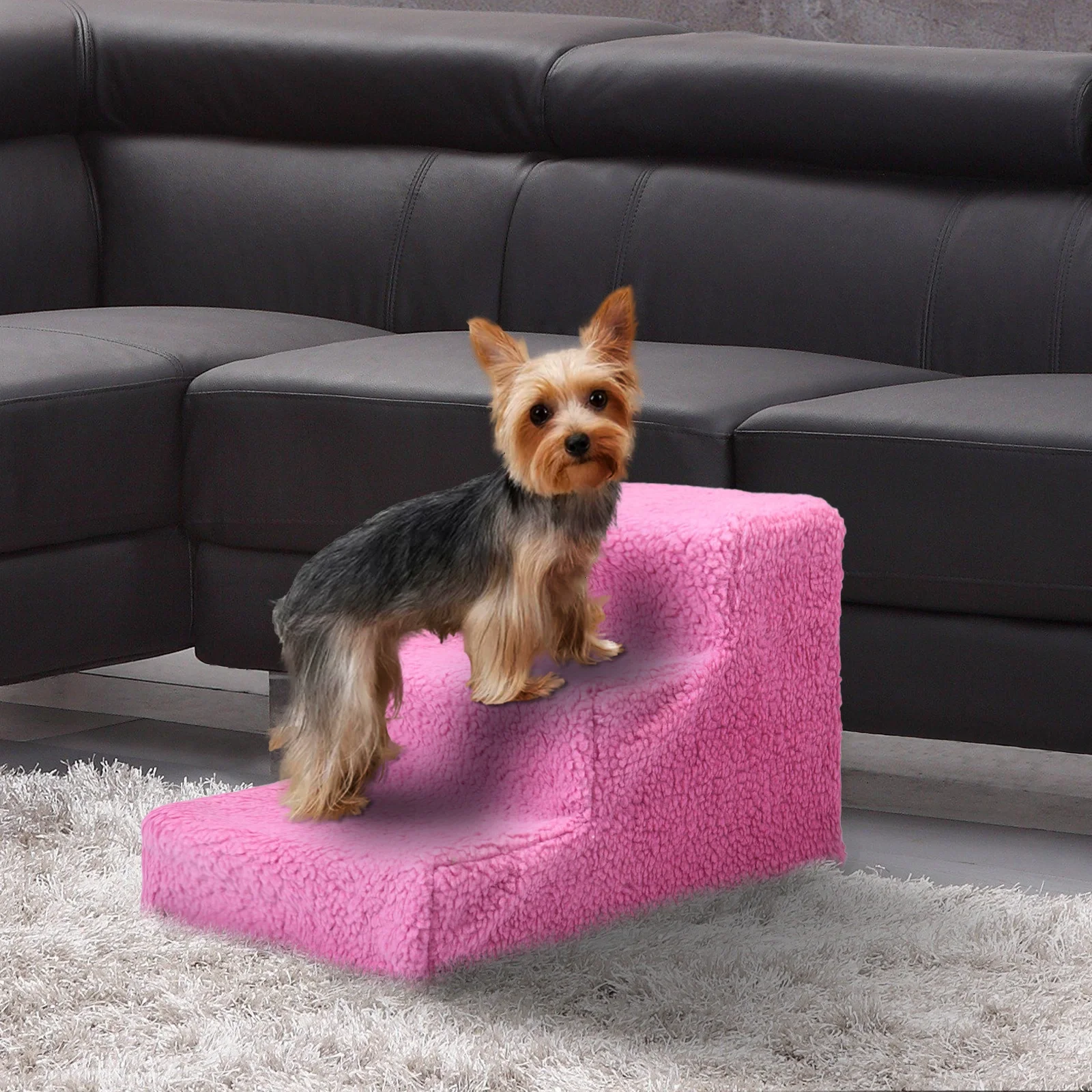 

3 Steps Pet Stairs for Dogs and Cats - Dark pink