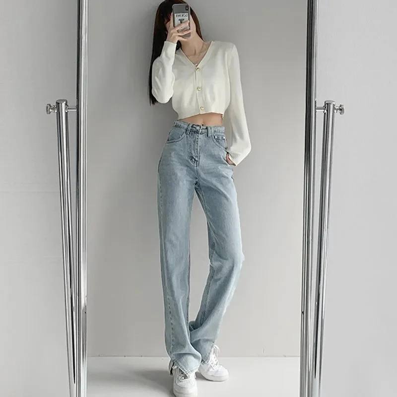 

New Slit Denim Jeans for Women Streetwear High Waist Loose E Girl Baggy Jean Cyber Y2k Pants Ropa Pantalones De Mujer