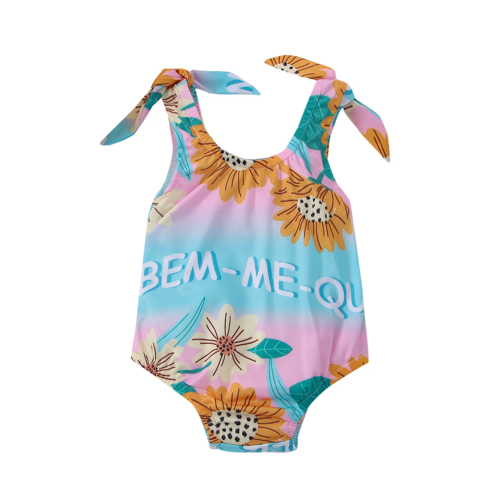 

Toddler Kids Baby Girls Clothing Lovely Sleeveless Swimsuit Decorative Bowknot Chrysanthemum Printed Summer Cotton Bodysuit