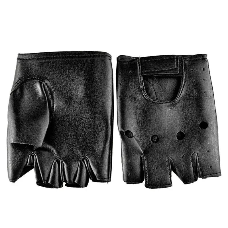 

Motor Punk Gloves Unisex Black Faux Leather Fingerless Solid Color Half Finger Motorcycle Driving Mittens for Women Men