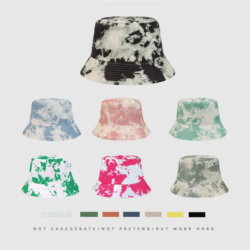 

New printed pattern fisherman hat tie-dyed double-sided pot hat men and women summer outdoor sunscreen sun hat